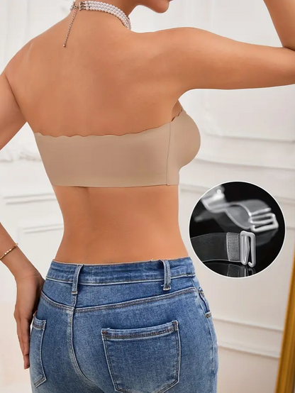 Front Closure Wireless Strapless Bra Brown