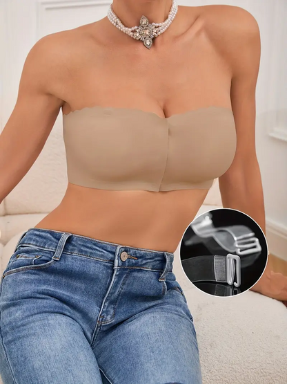 Front Closure Wireless Strapless Bra Brown