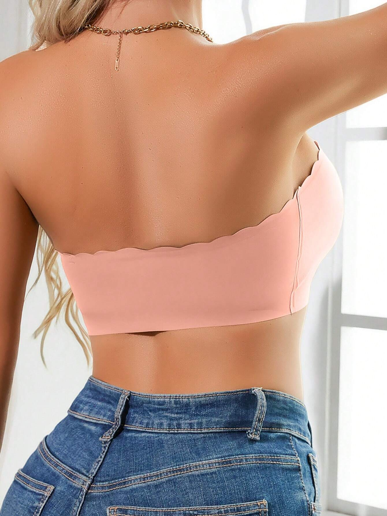 Front Closure Wireless Strapless Bra Pink