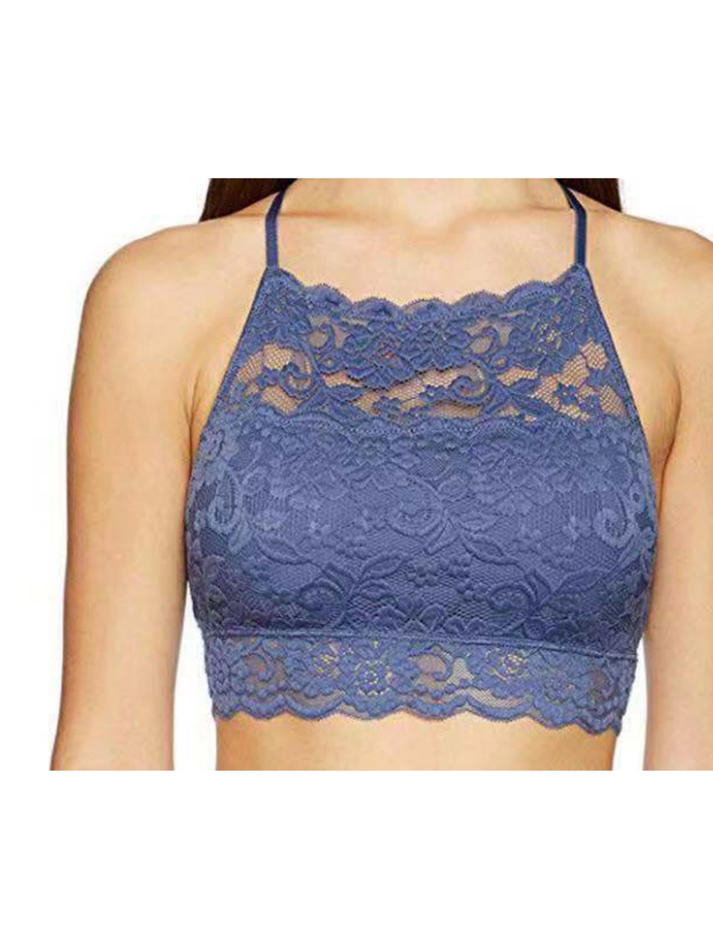 Sexy Lace Crop Double Layered Wireless High-Neck Bra