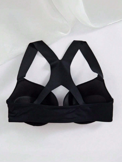 Minimalist Casual Front Closure Sexy Backless Crossed Shoulder Strap Adjustable Seamless Push Up Sport Yoga Bra