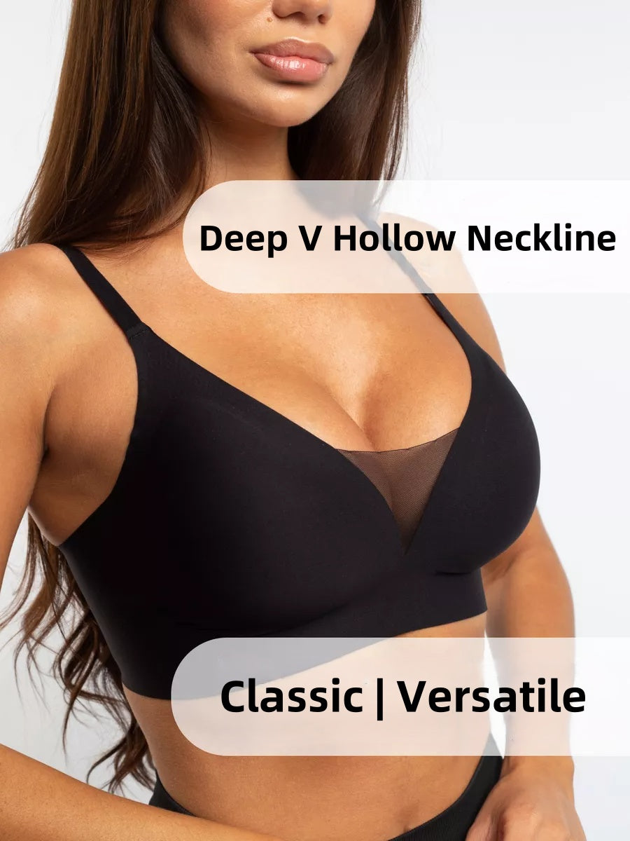 V-neck Push-up Comfortable Seamless Wireless Bra Black