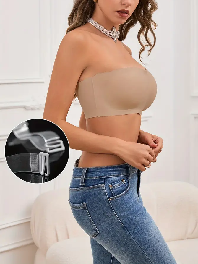 Front Closure Wireless Strapless Bra Brown