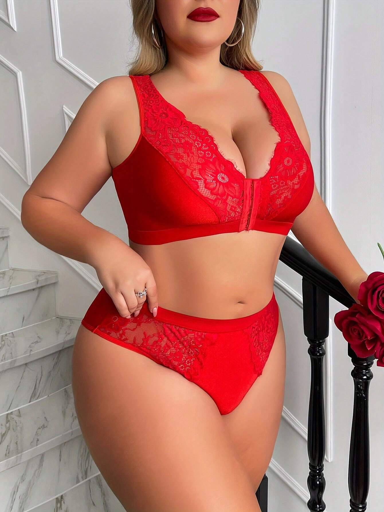 Front Closure Wireless & Comfortable Bra Set, Plus Size