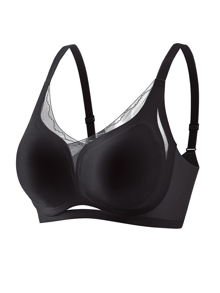 Lace Mesh Stitching Seamless Wireless Breathable Bra Black