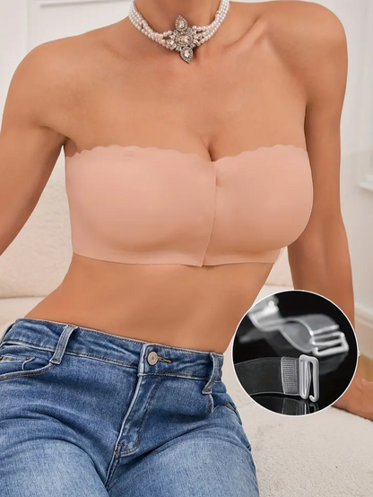 Front Closure Wireless Strapless Bra Pink