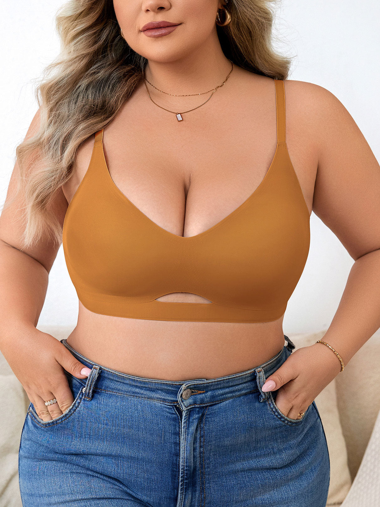 Plus Size Simple Seamless Hollow Out Wireless Bra Peru