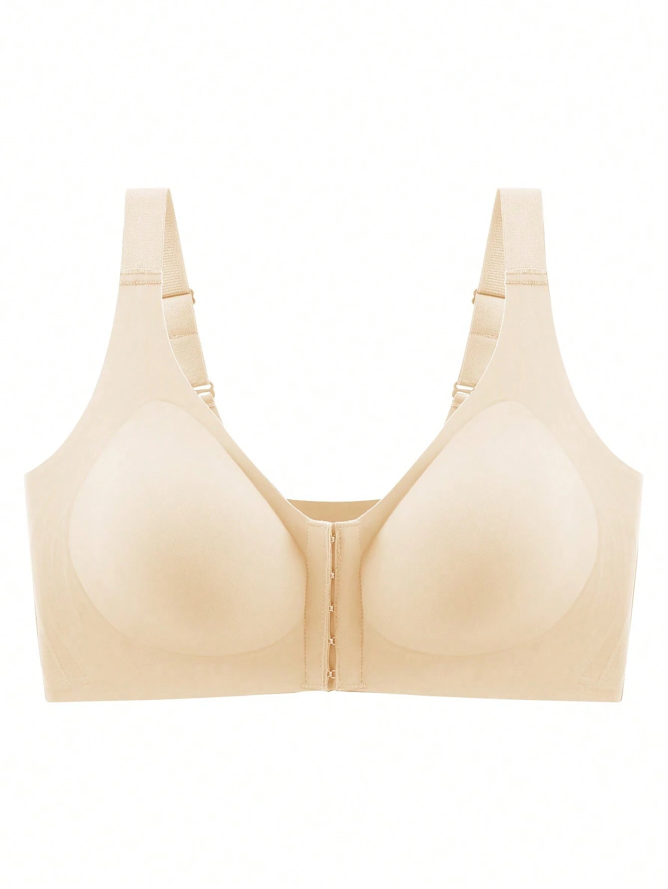 Front Closure Plus Size Seamless Bra，Back To Gather And Prevent Drooping Beige