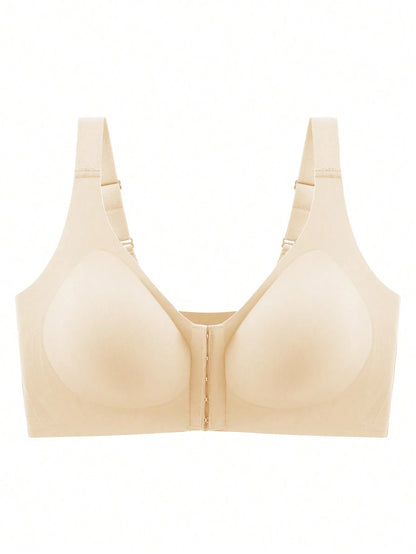 Front Closure Plus Size Seamless Bra，Back To Gather And Prevent Drooping Beige