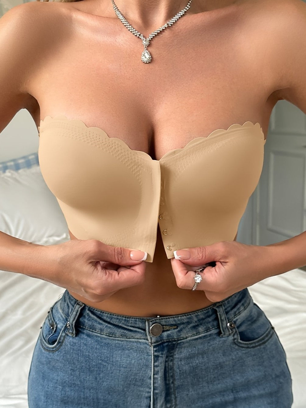 Front Closure Wireless Strapless Bra Beige