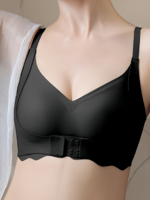 Front Closure Deep V-neck Seamless Push-up Bra Black