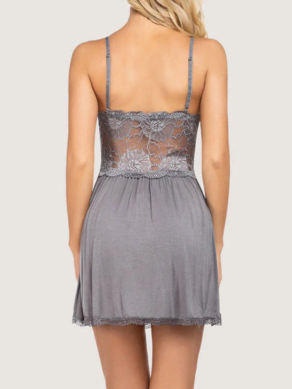 Sexy Lace Strap V-neck Full Slip Backless Sleep Dress