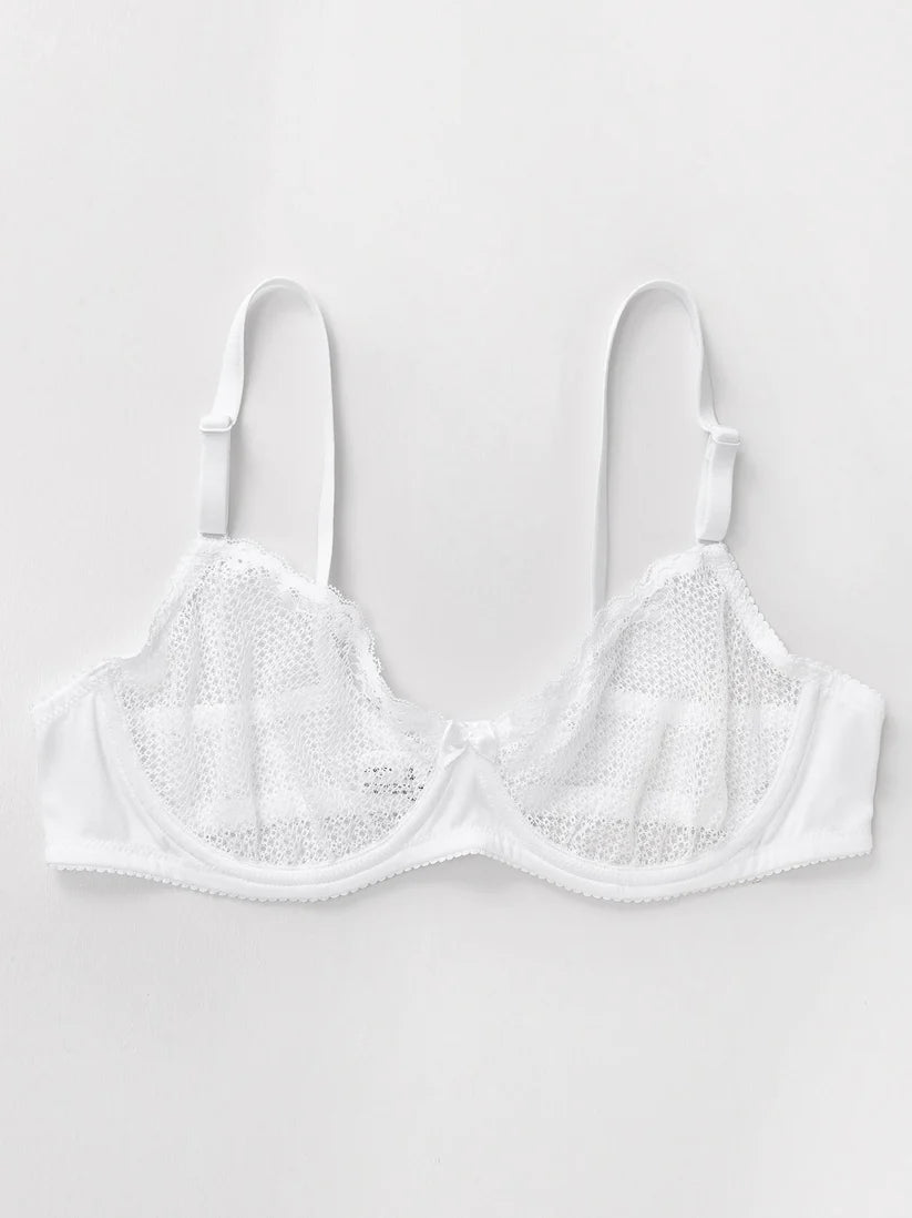 Women's Sexy 1/2 Cup Lace Bra Soft Mesh Underwired Demi Unlined