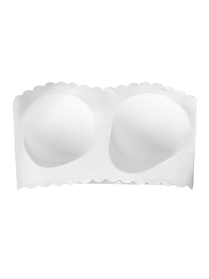 Seamless Wireless Bandeau with Removable Clear Straps and Wavy Trim — Breathable & Invisible Underwear