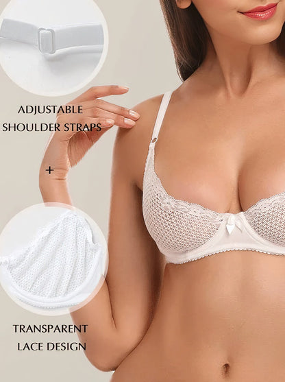 See Through 1/2 Cup Lace Underwire Demi Bra