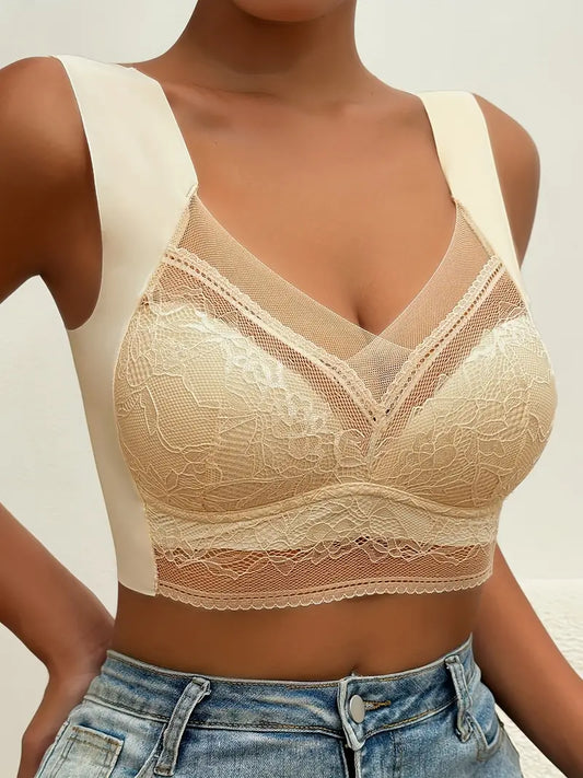 EHTMSAK Lace Bra Womens Floral Full Cup Coverage Non Padded No Padding  Underwire Lace Comfort Everyday Soft See Through Bra Beige 44C