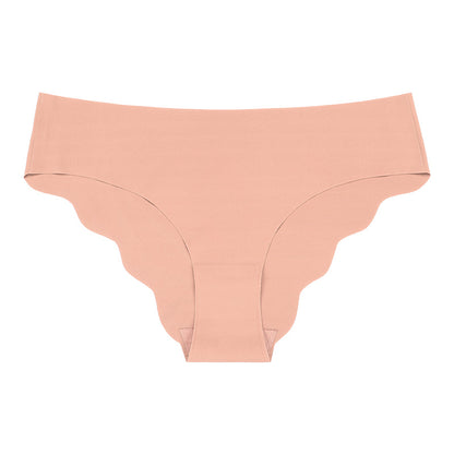 Seamless Solid Color Scalloped Edge Panties