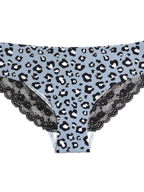 Lace Trim Leopard Print Plus Size No Trace Panties