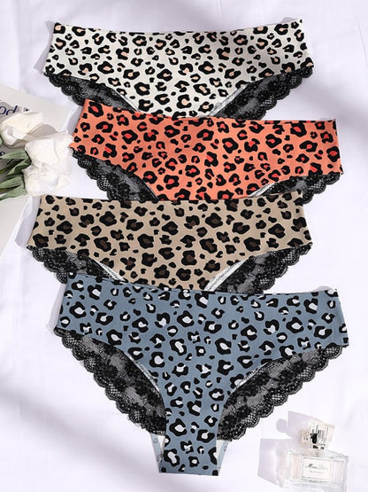 Lace Trim Leopard Print Plus Size No Trace Panties